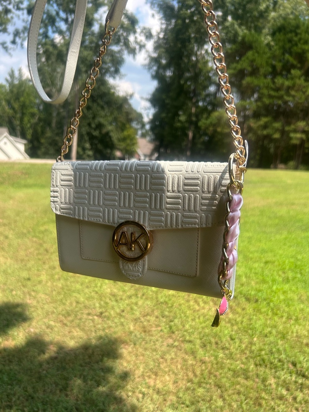 Anne Klein White Logo Wallet on Chain Crossbody WOC Gold AKH4400